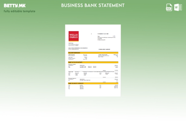 модерен стил Извештај за деловна сметка на Wells Fargo Шаблон Word и PDF
